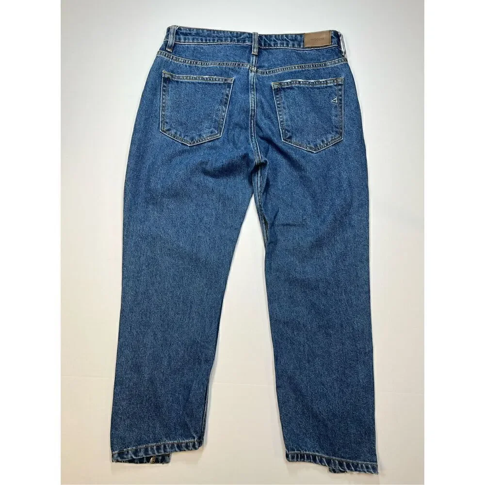 Hidden Happi Front Slit Flare Denim Jeans Medium Dark Wash Size 29 FLAWLESS cond